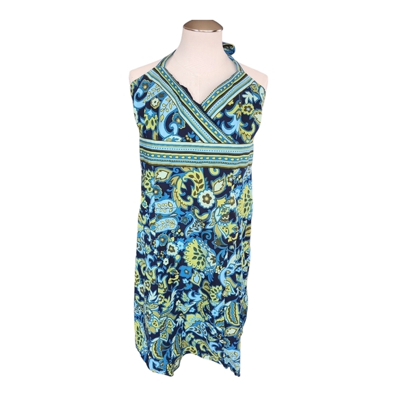 Y2K VTG R& K Colorful Blue and Green Paisley Halter Dress 12 - Picture 1 of 10